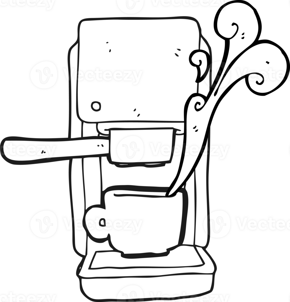 hand drawn black and white cartoon espresso maker png