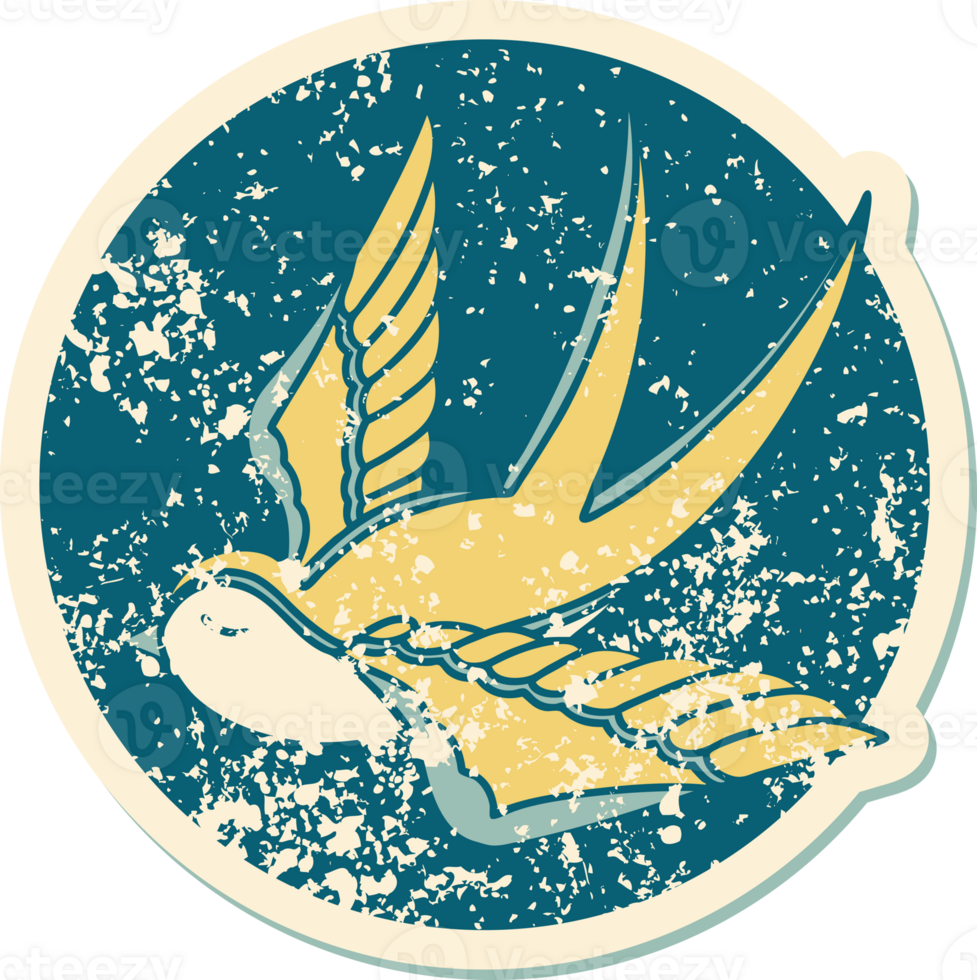 iconic distressed sticker tattoo style image of a swallow png