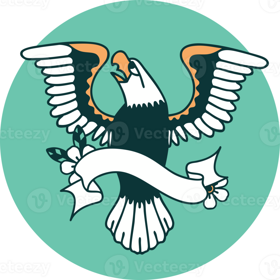 tattoo style icon with banner of an american eagle png
