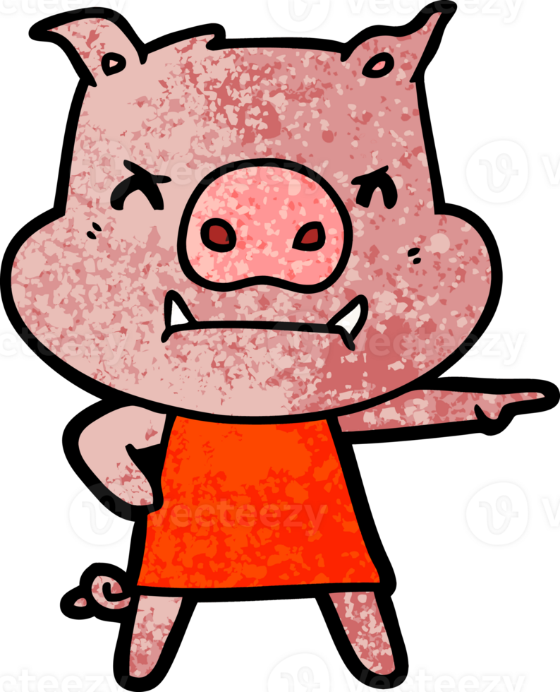angry cartoon pig in dress pointing png