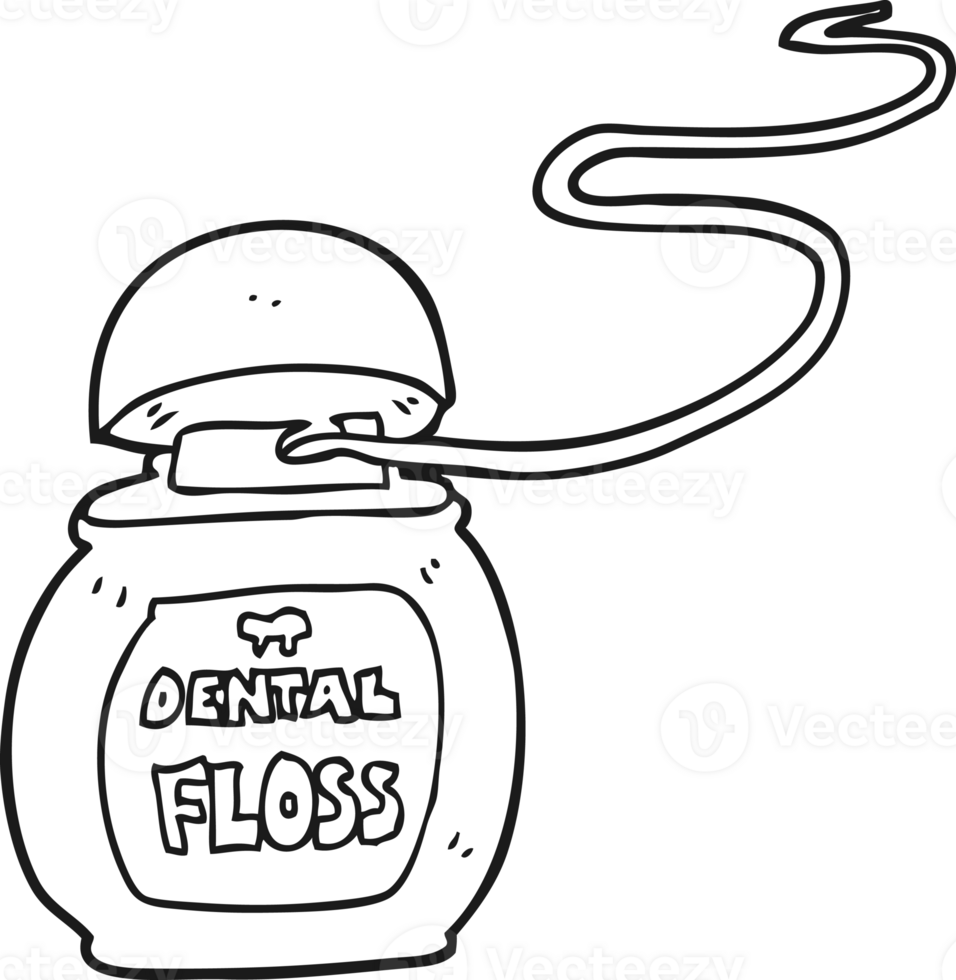 hand drawn black and white cartoon dental floss png