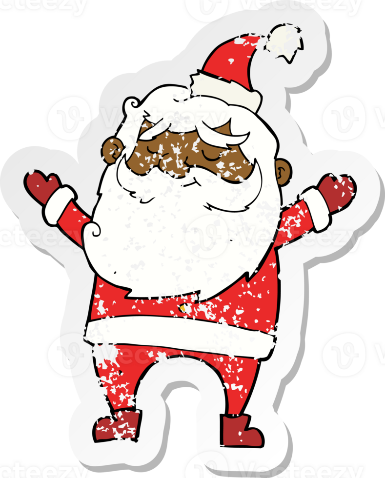 retro distressed sticker of a cartoon happy santa claus png