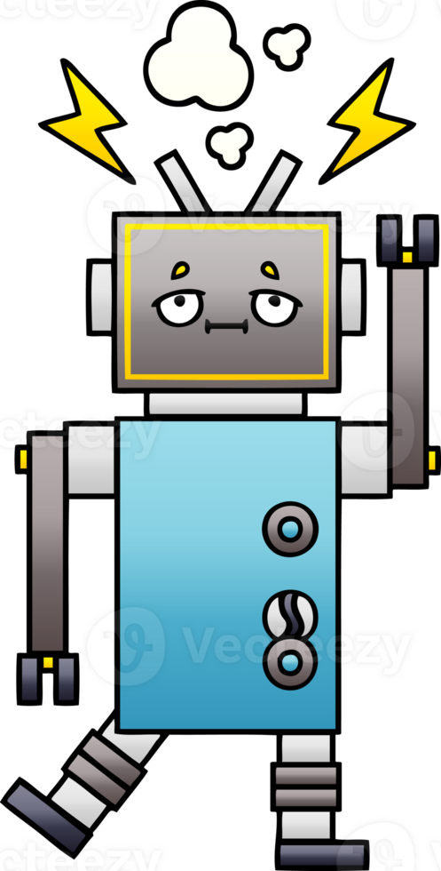 gradient shaded cartoon of a malfunctioning robot png