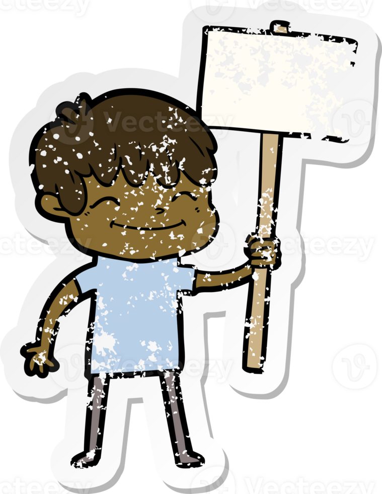 distressed sticker of a cartoon happy boy png