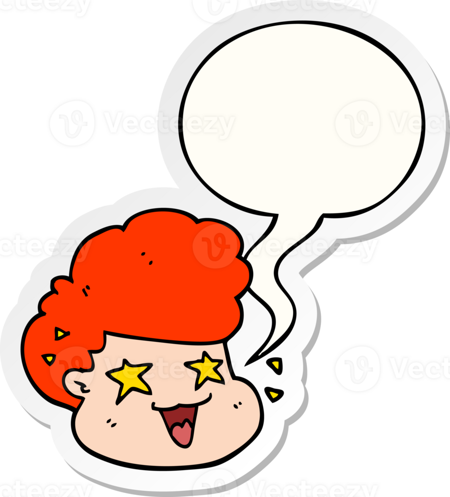 cartoon excited boy with speech bubble sticker png