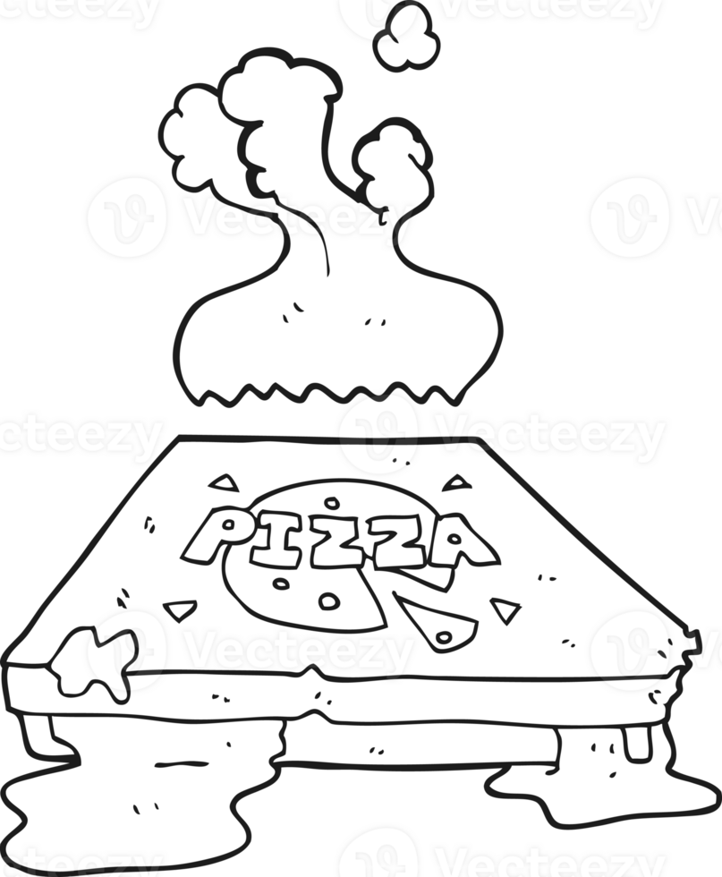 hand drawn black and white cartoon pizza png