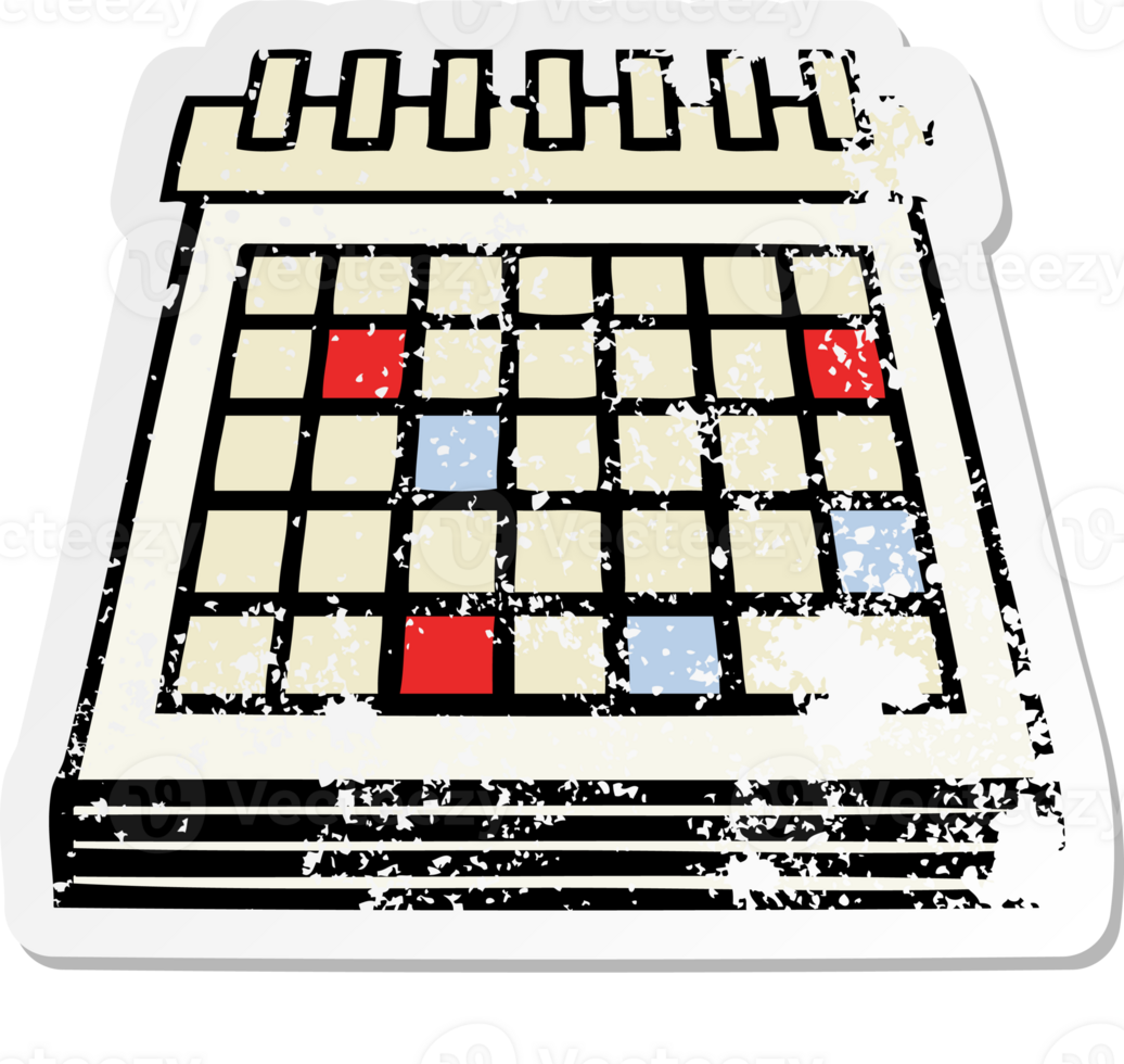 distressed sticker of a cute cartoon work calendar png
