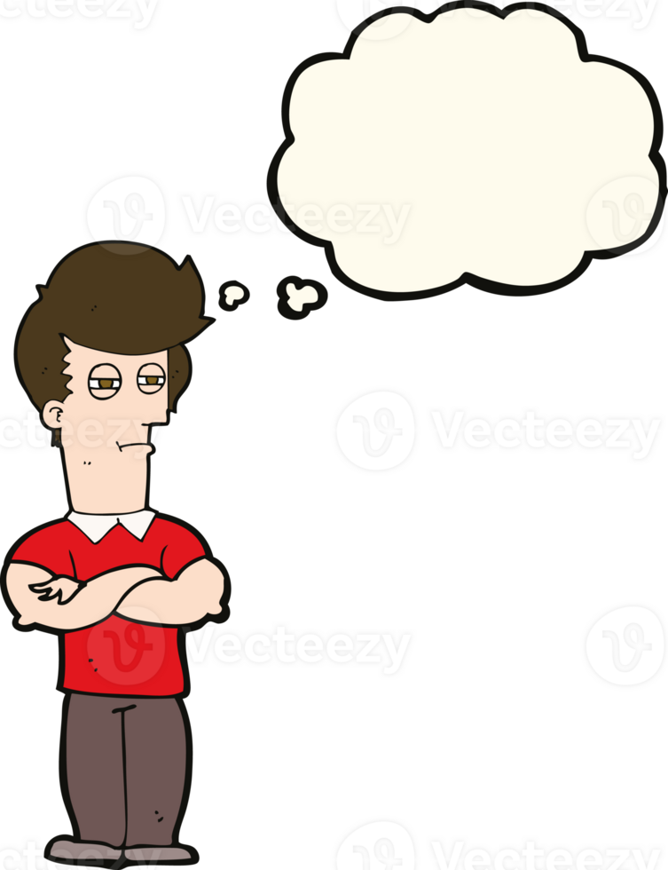 cartoon man with folded arms with thought bubble png