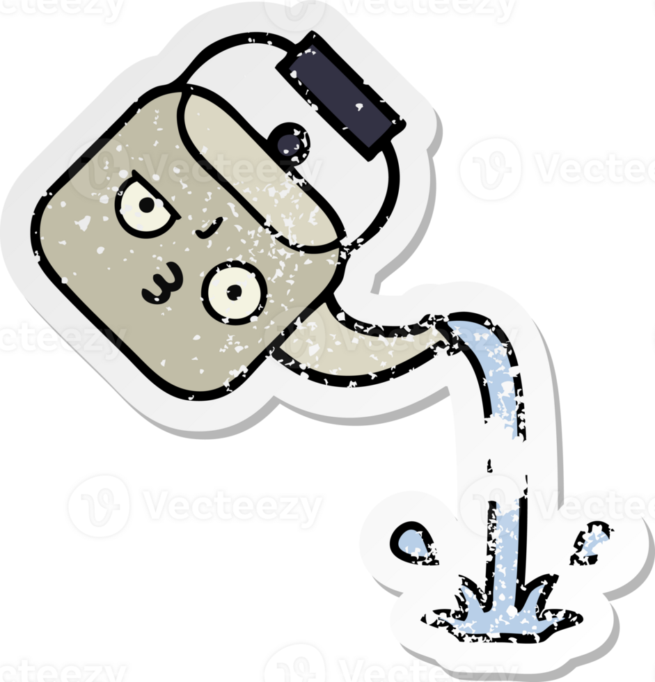 distressed sticker of a cute cartoon pouring kettle png