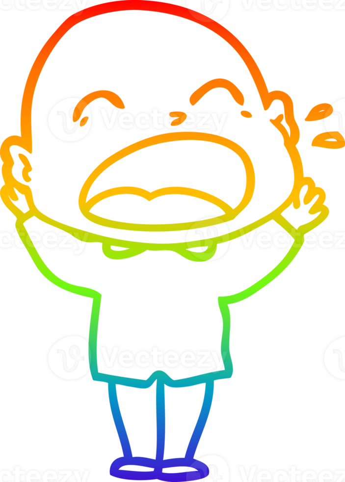 rainbow gradient line drawing of a cartoon shouting bald man png