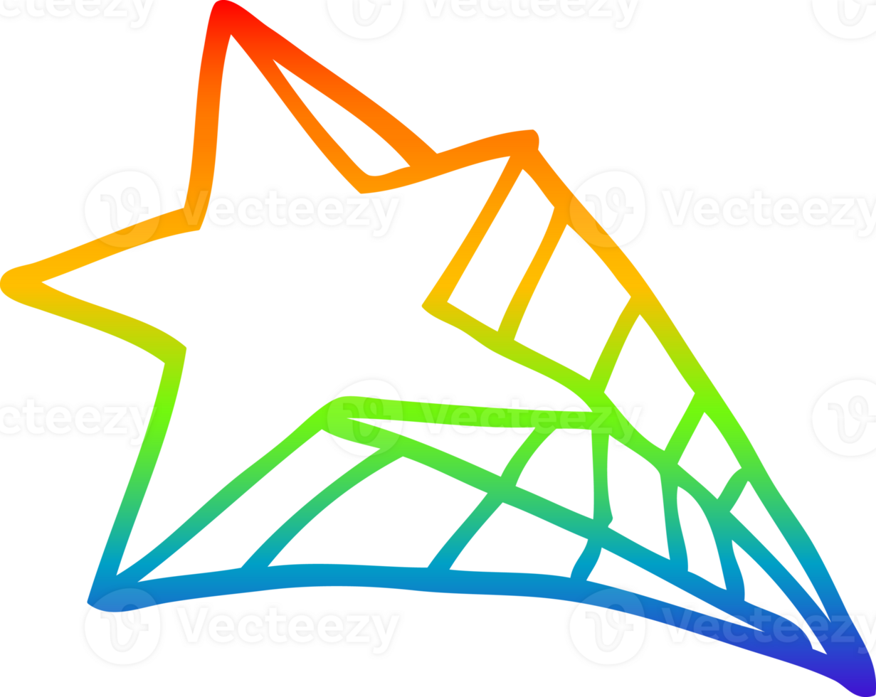 rainbow gradient line drawing of a cartoon shooting star png