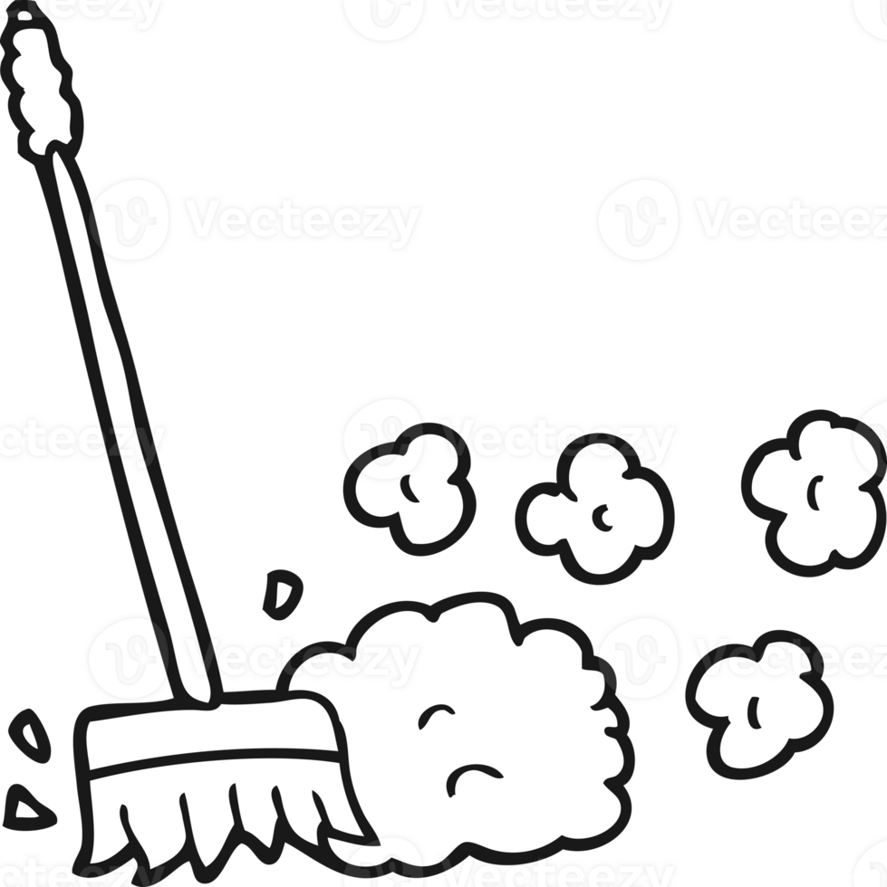 hand drawn black and white cartoon sweeping brush png