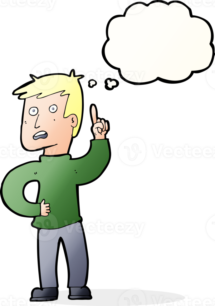 cartoon boy with idea with thought bubble png