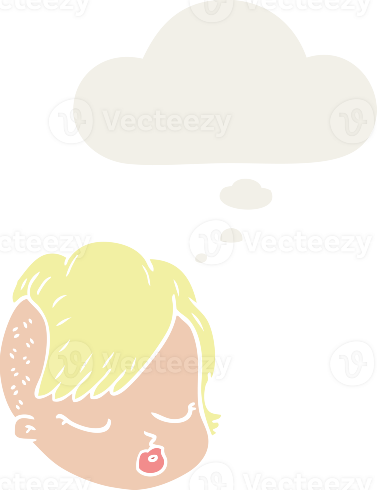 cartoon female face with thought bubble in retro style png
