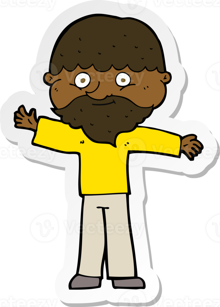 sticker of a cartoon happy man with beard png