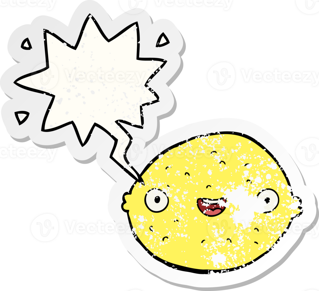 cartoon lemon with speech bubble distressed distressed old sticker png