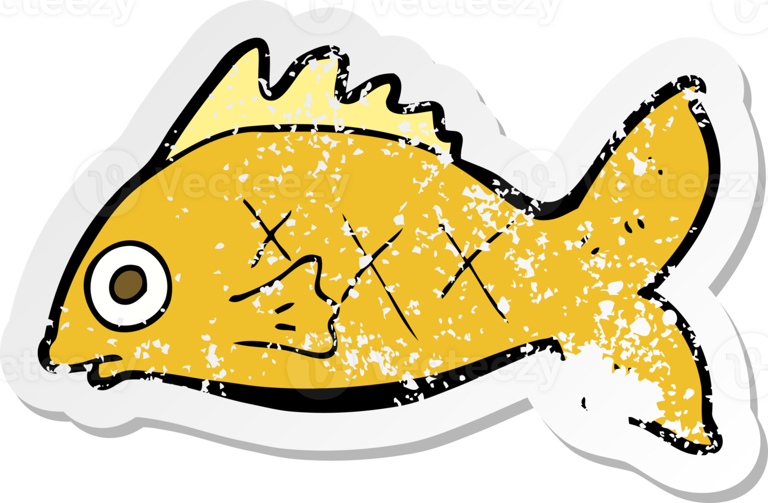 retro distressed sticker of a cartoon fish png