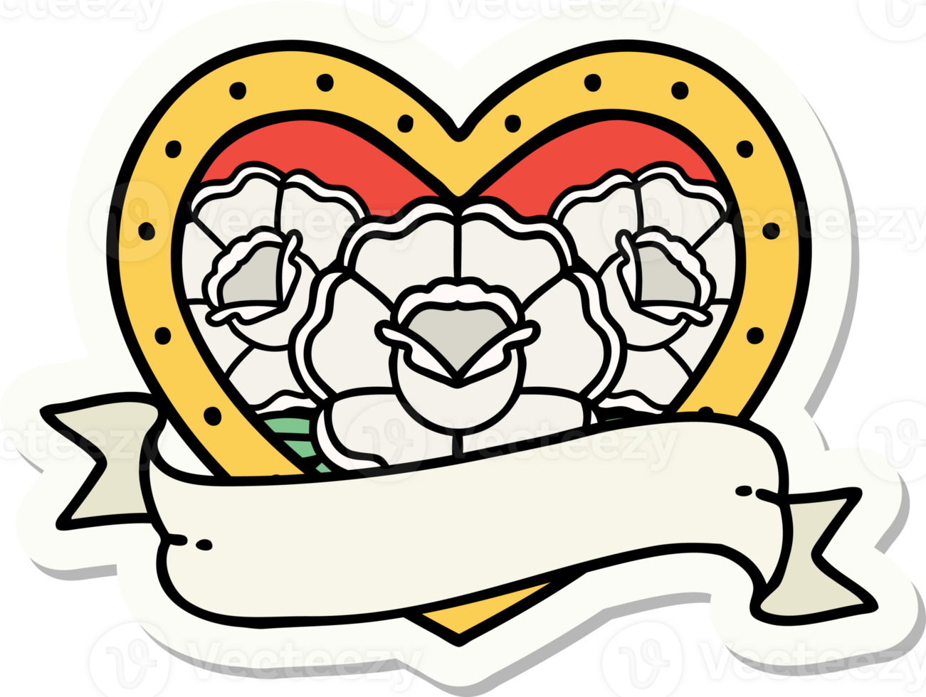 sticker of tattoo in traditional style of a heart and banner with flowers png