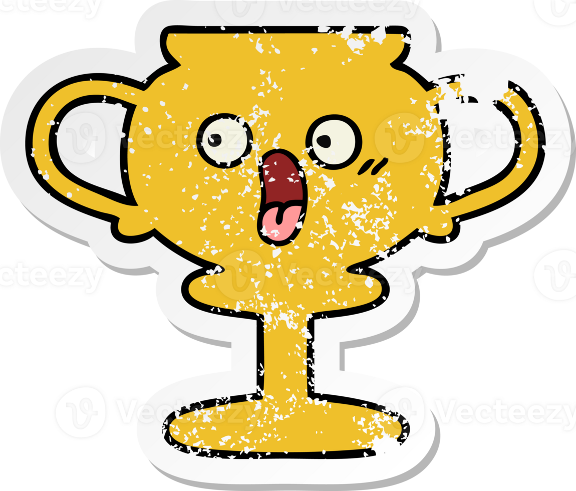 distressed sticker of a cute cartoon trophy png