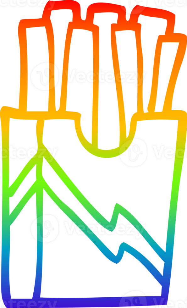 rainbow gradient line drawing of a cartoon fast food fries png