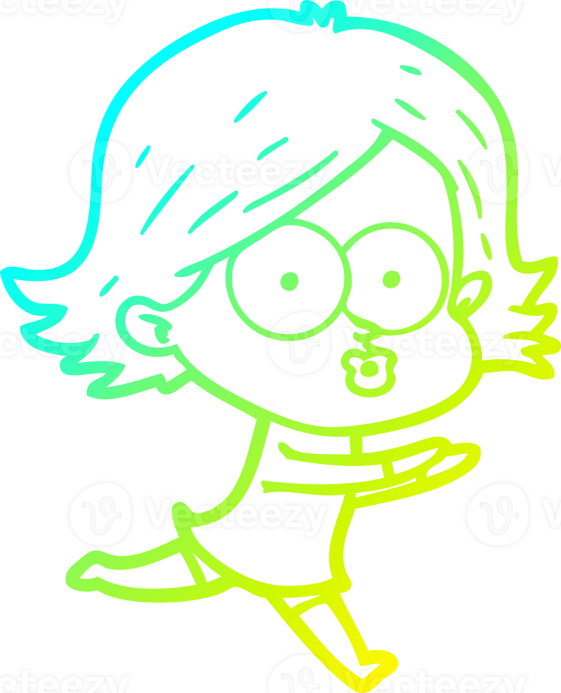 cold gradient line drawing of a cartoon girl pouting png