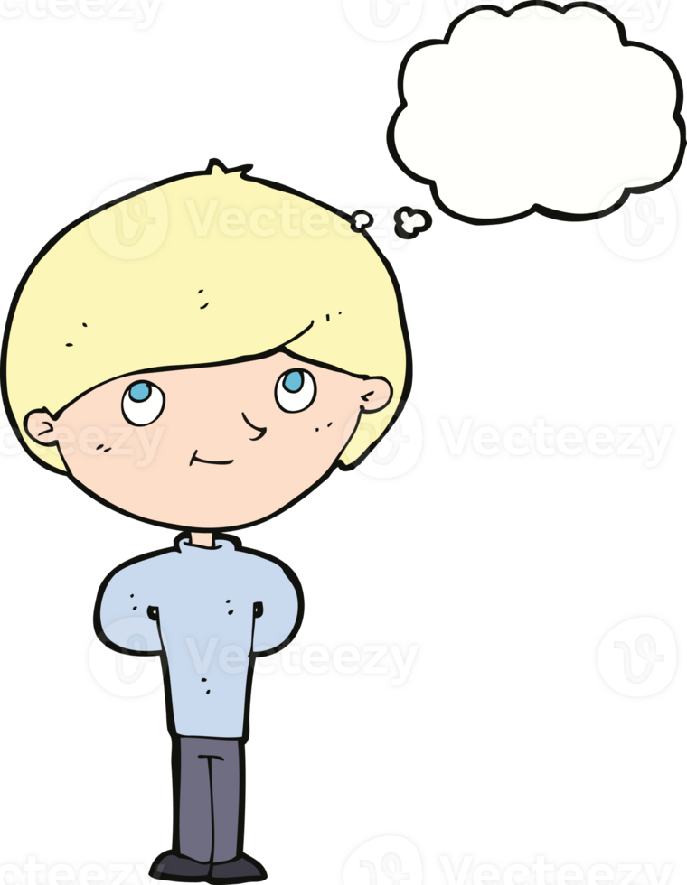 cartoon happy boy with thought bubble png
