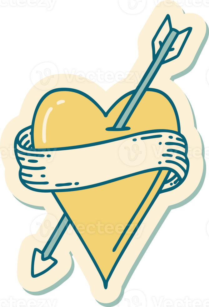 sticker of tattoo in traditional style of an arrow heart and banner png