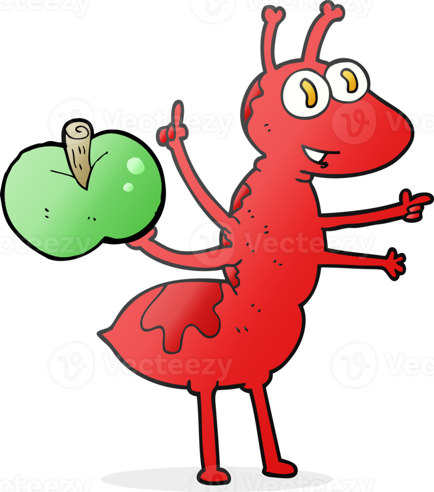 hand drawn cartoon ant with apple png