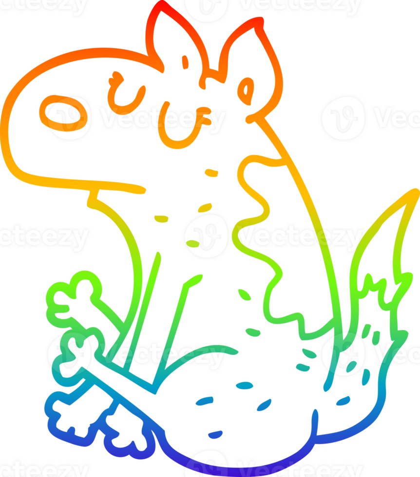 rainbow gradient line drawing of a cartoon dog sitting png