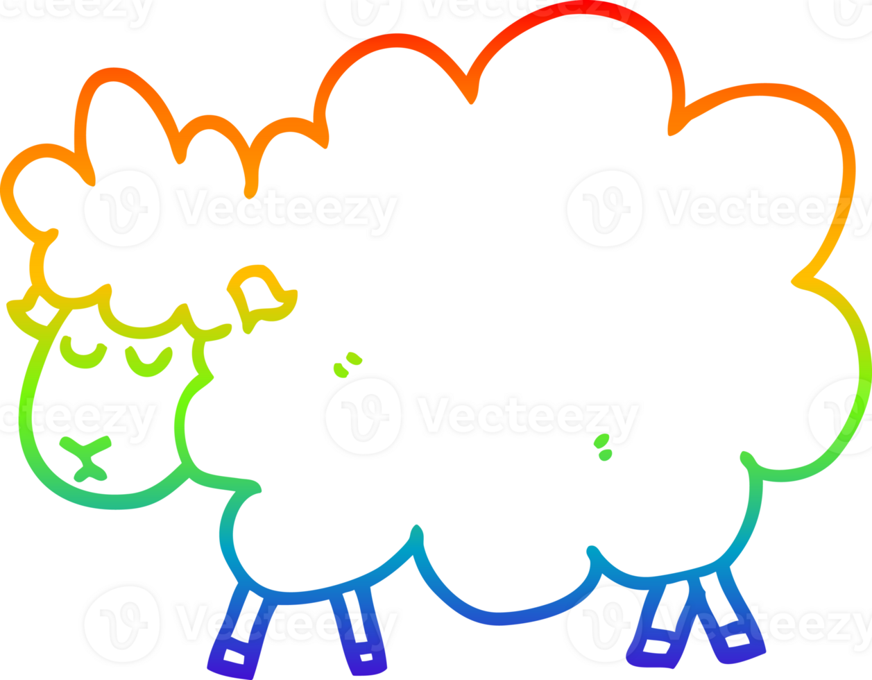 rainbow gradient line drawing of a cartoon sheep png