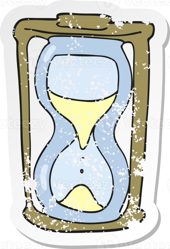 retro distressed sticker of a cartoon hourglass png