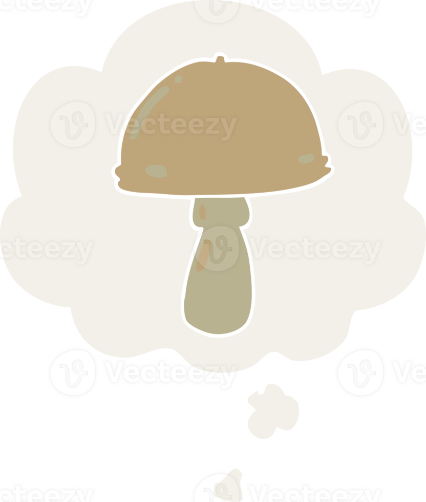 cartoon mushroom with thought bubble in retro style png