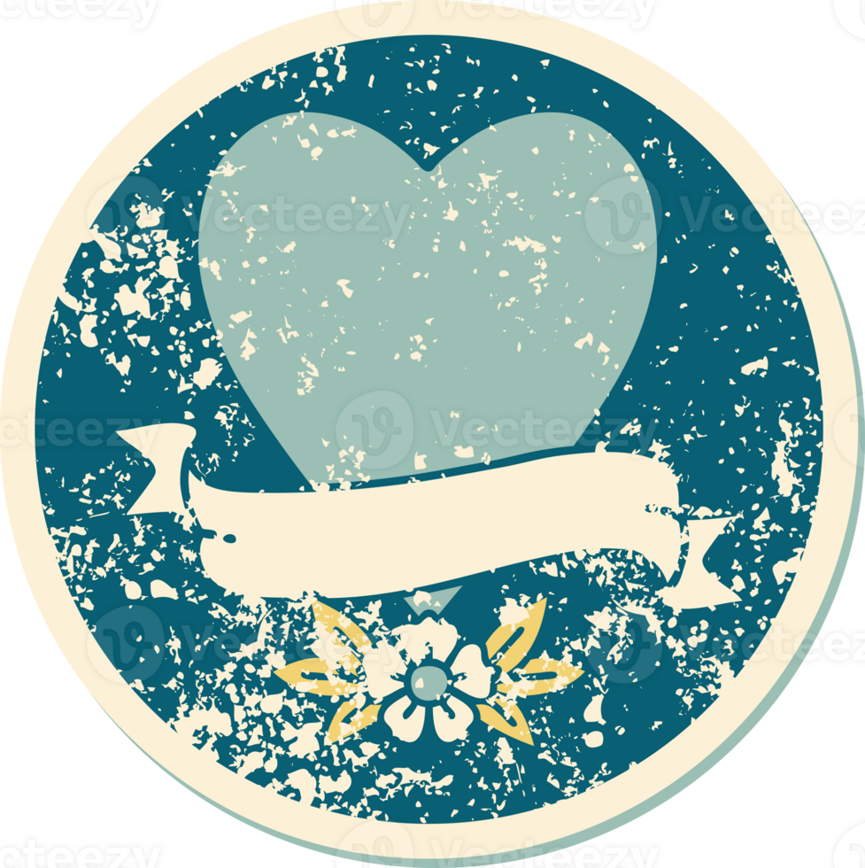 iconic distressed sticker tattoo style image of a heart and banner png