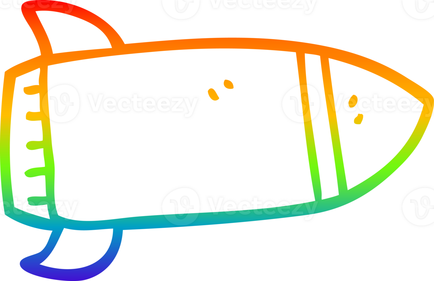 rainbow gradient line drawing of a cartoon red rocket png