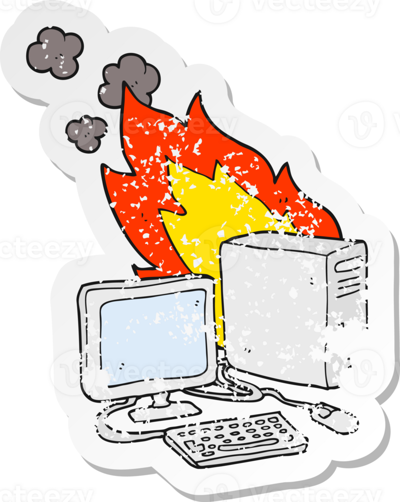 retro distressed sticker of a cartoon computer png