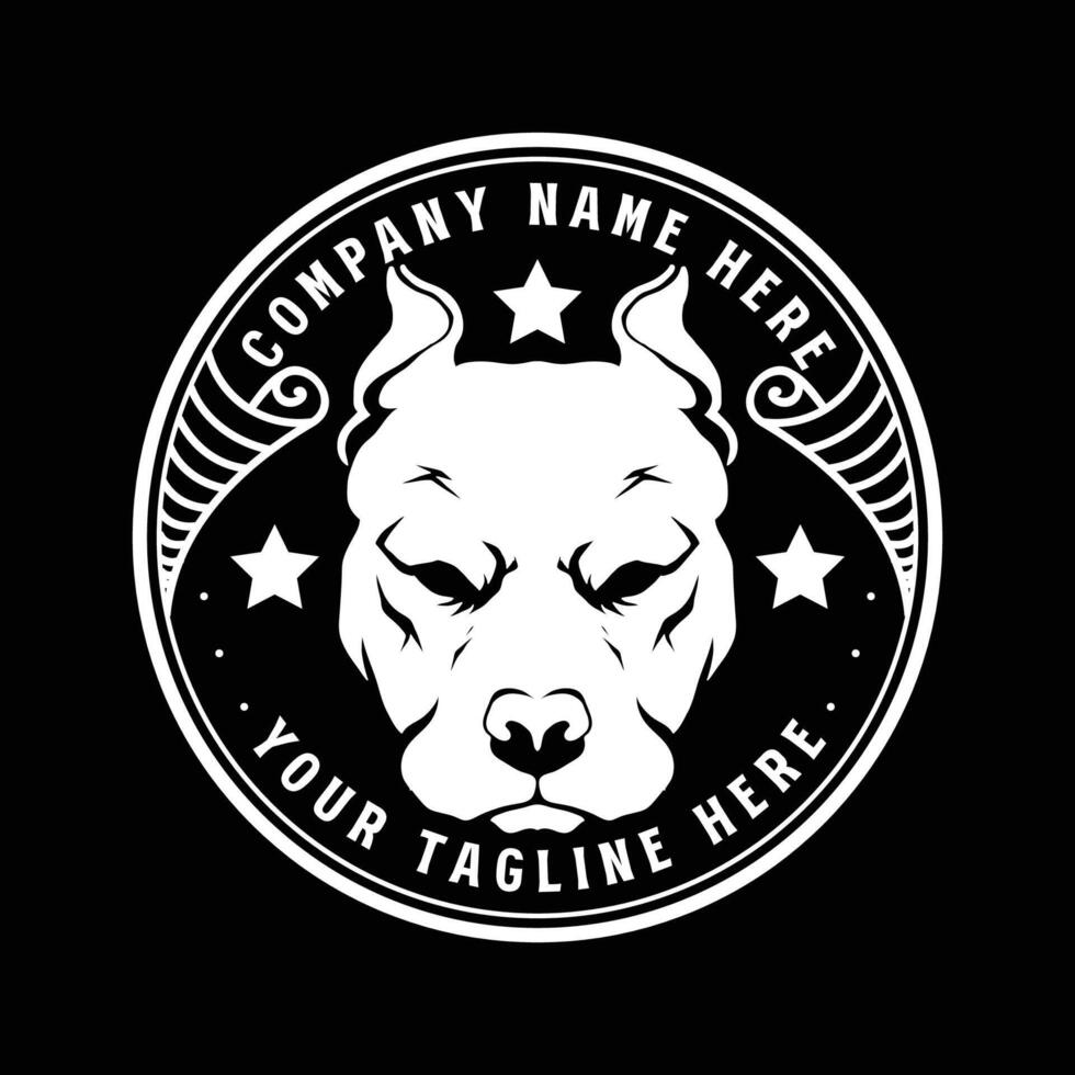 Vintage Sniffer Doberman or Pit Bull Dog Head Face Badge Emblem Label Design vector