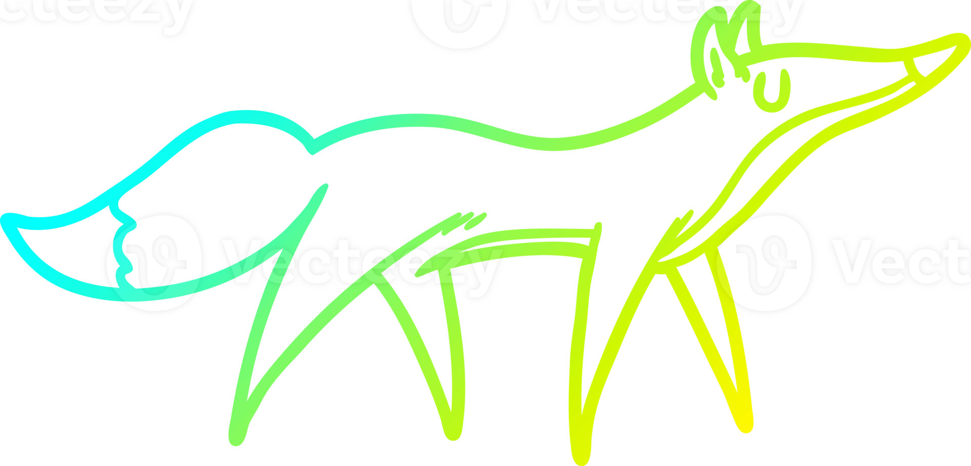 cold gradient line drawing of a cartoon fox png
