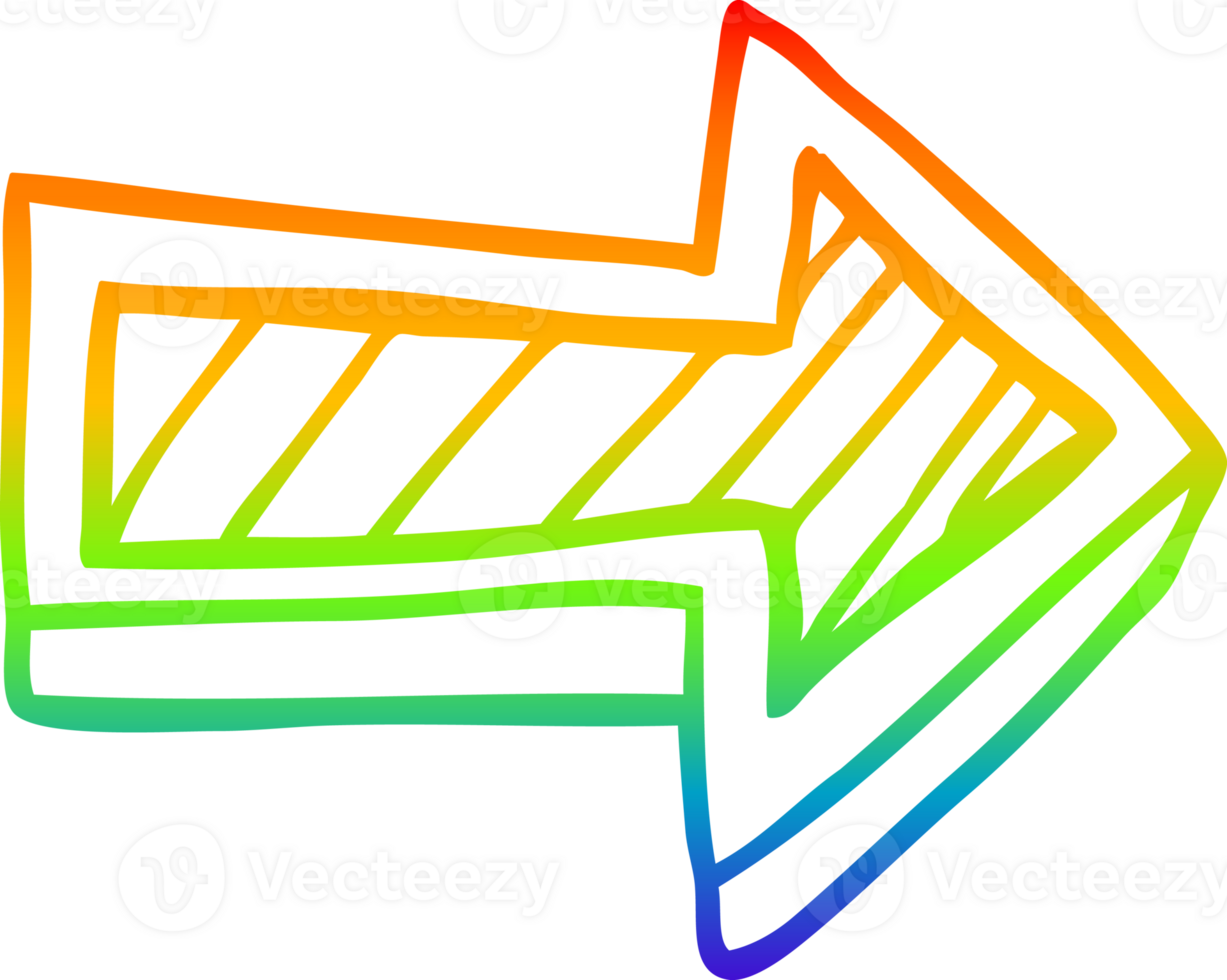 rainbow gradient line drawing of a cartoon directing arrow png