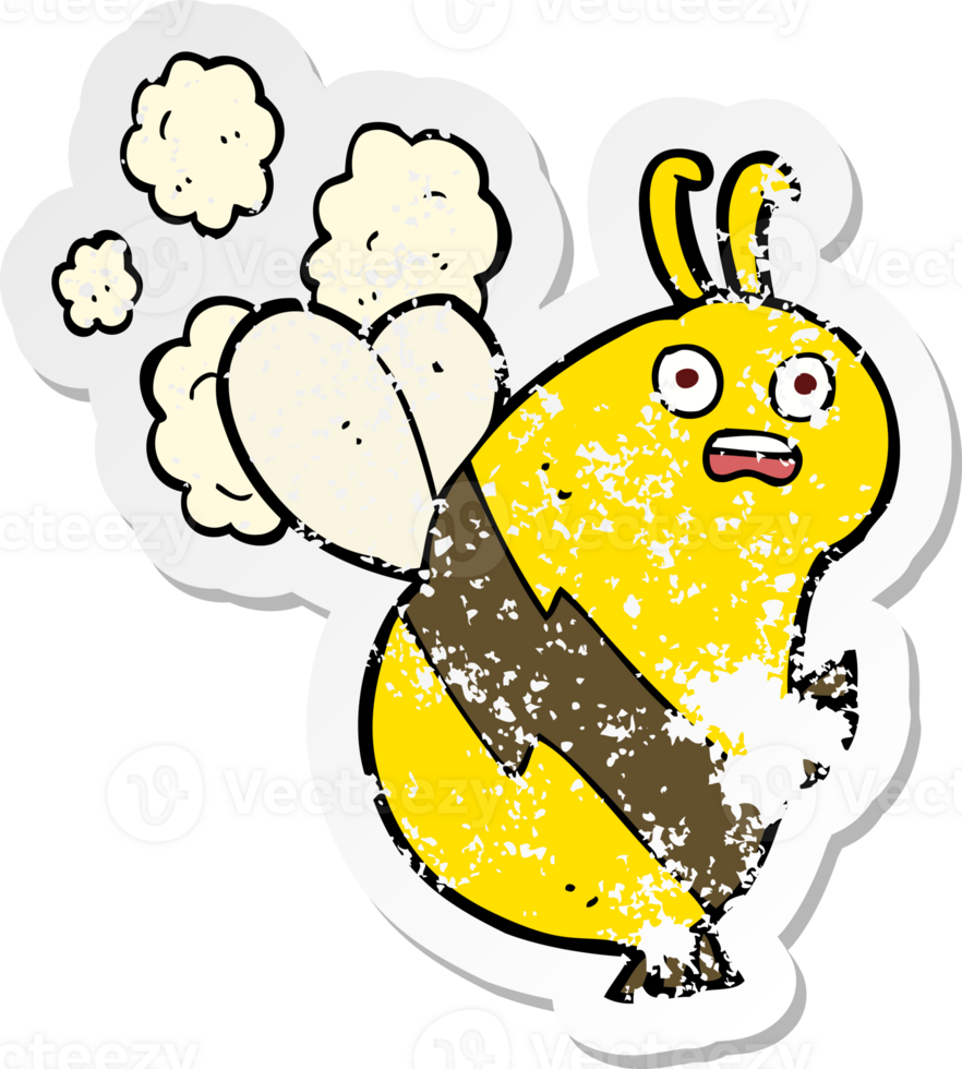 retro distressed sticker of a funny cartoon bee png