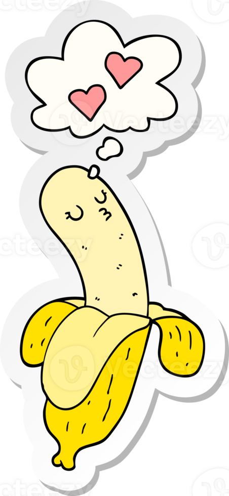 cartoon banana in love with thought bubble as a printed sticker png