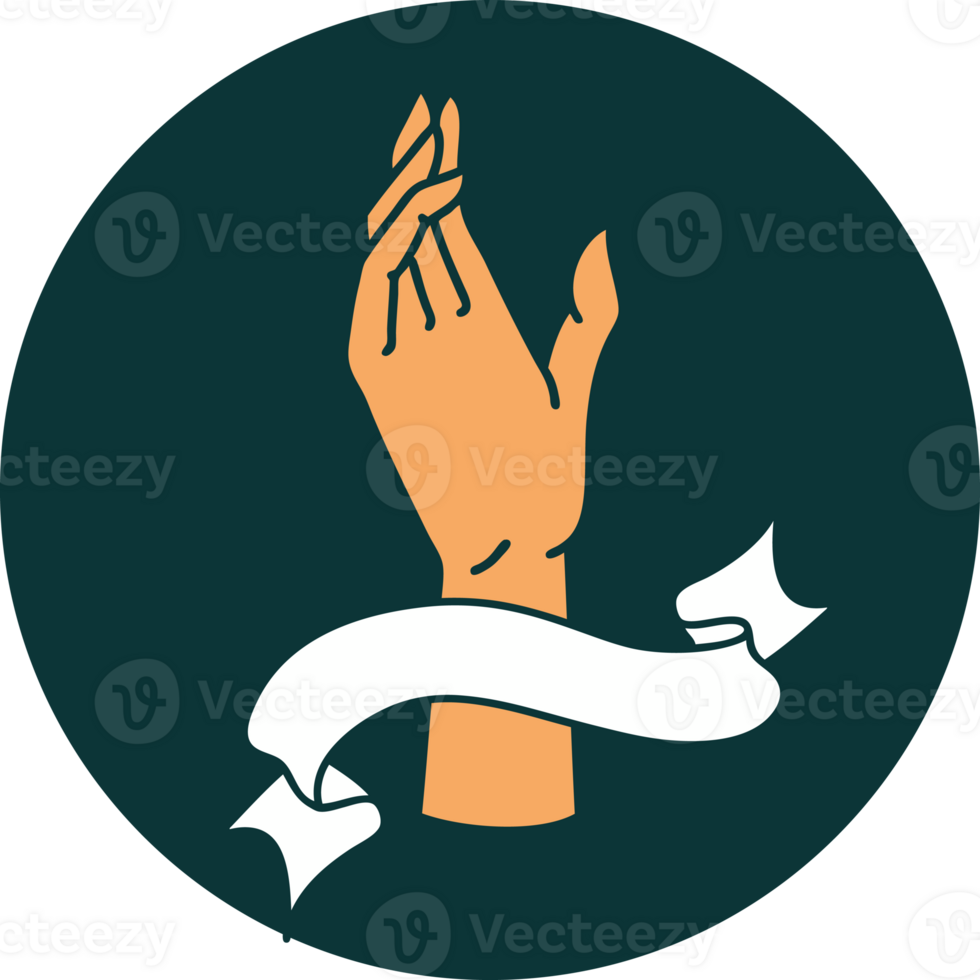 tattoo style icon with banner of a hand png