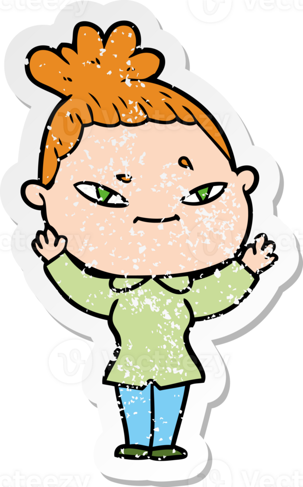 distressed sticker of a cartoon woman png