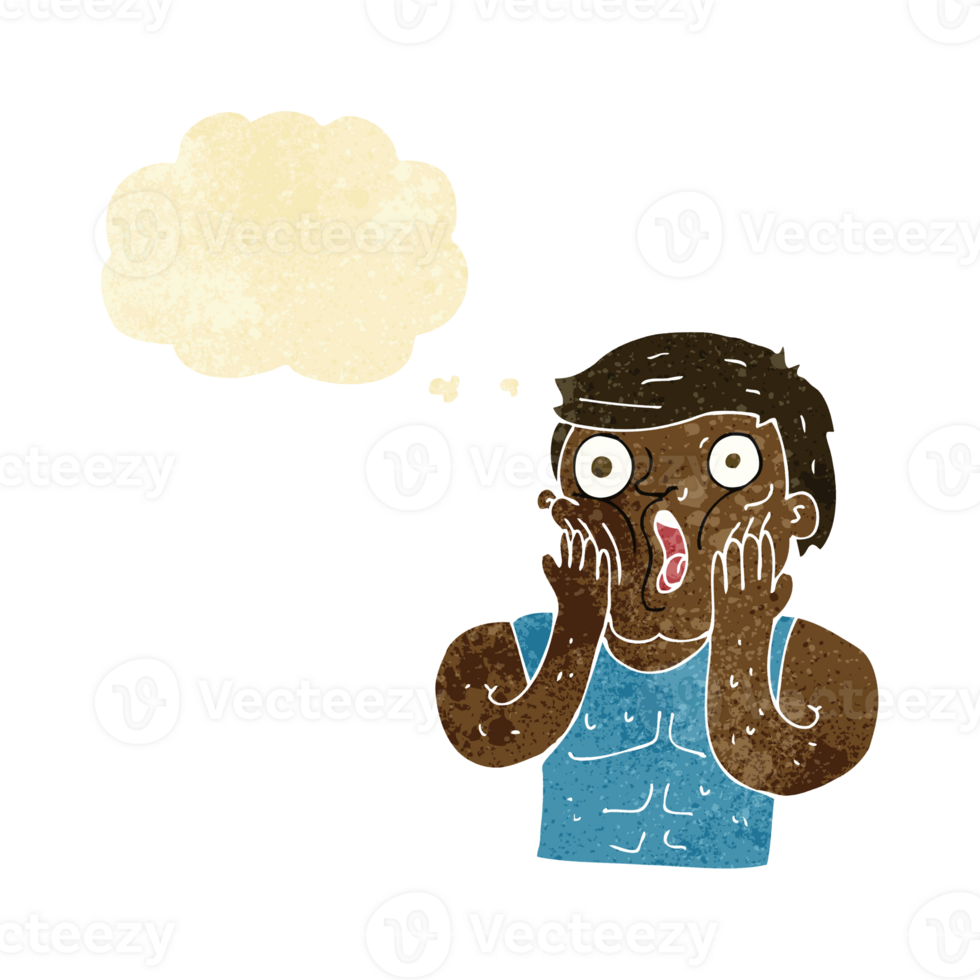 cartoon shocked gym man with thought bubble png
