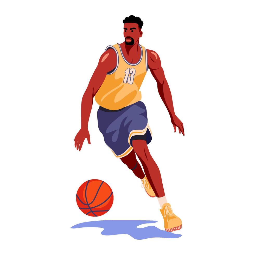 Basketball boy in mid-dribble vector