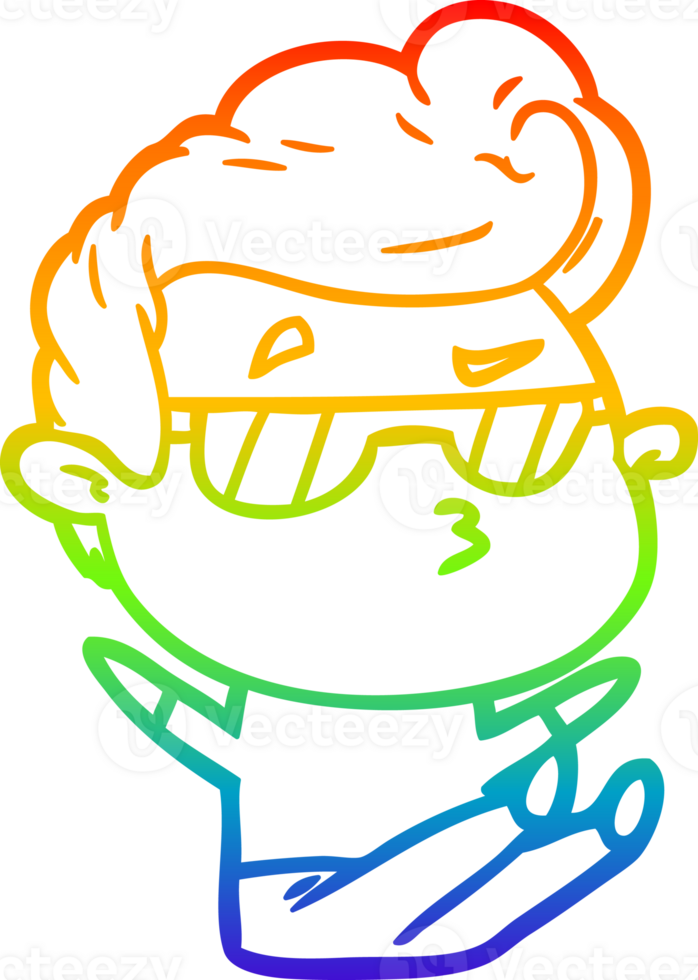 rainbow gradient line drawing of a cartoon cool guy png