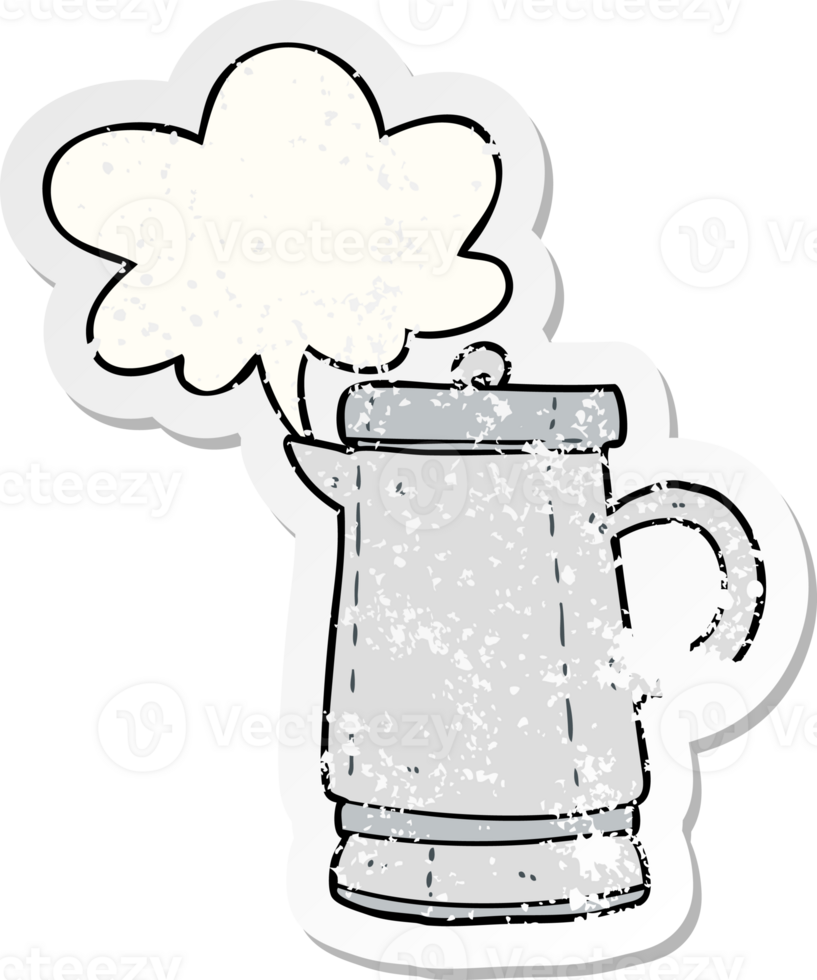 cartoon old metal kettle with speech bubble distressed distressed old sticker png