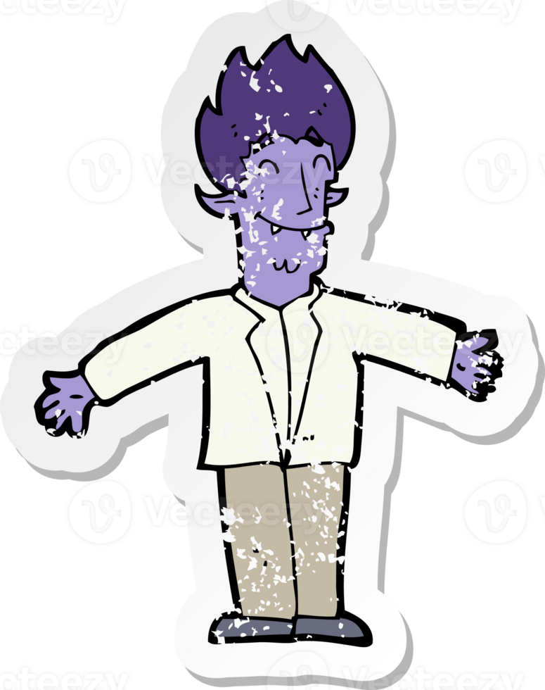 retro distressed sticker of a cartoon happy vampire png
