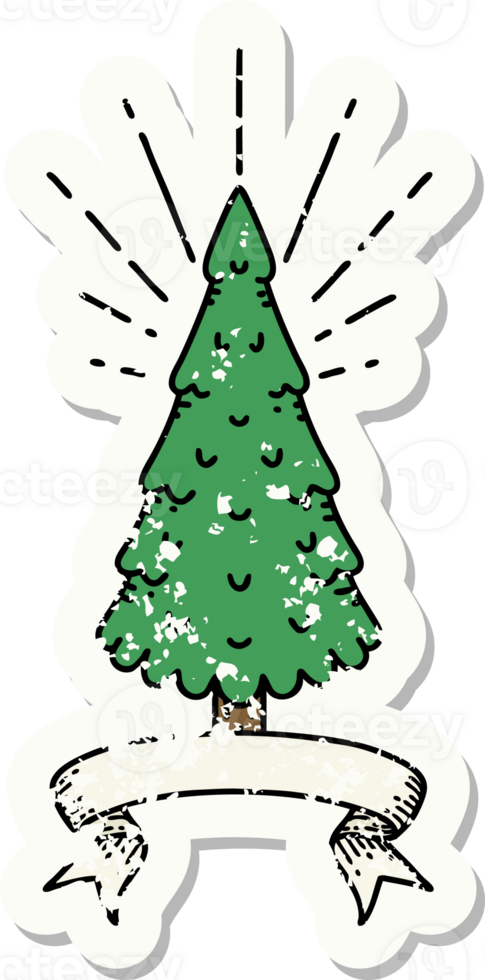 worn old sticker of a tattoo style pine tree png