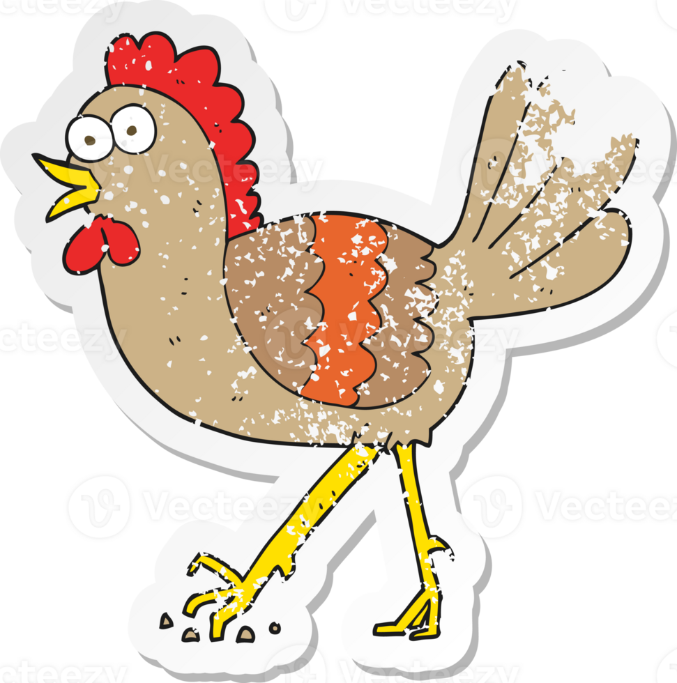 retro distressed sticker of a cartoon chicken png