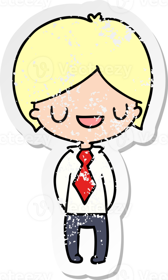 distressed sticker cartoon illustration of a kawaii cute boy png